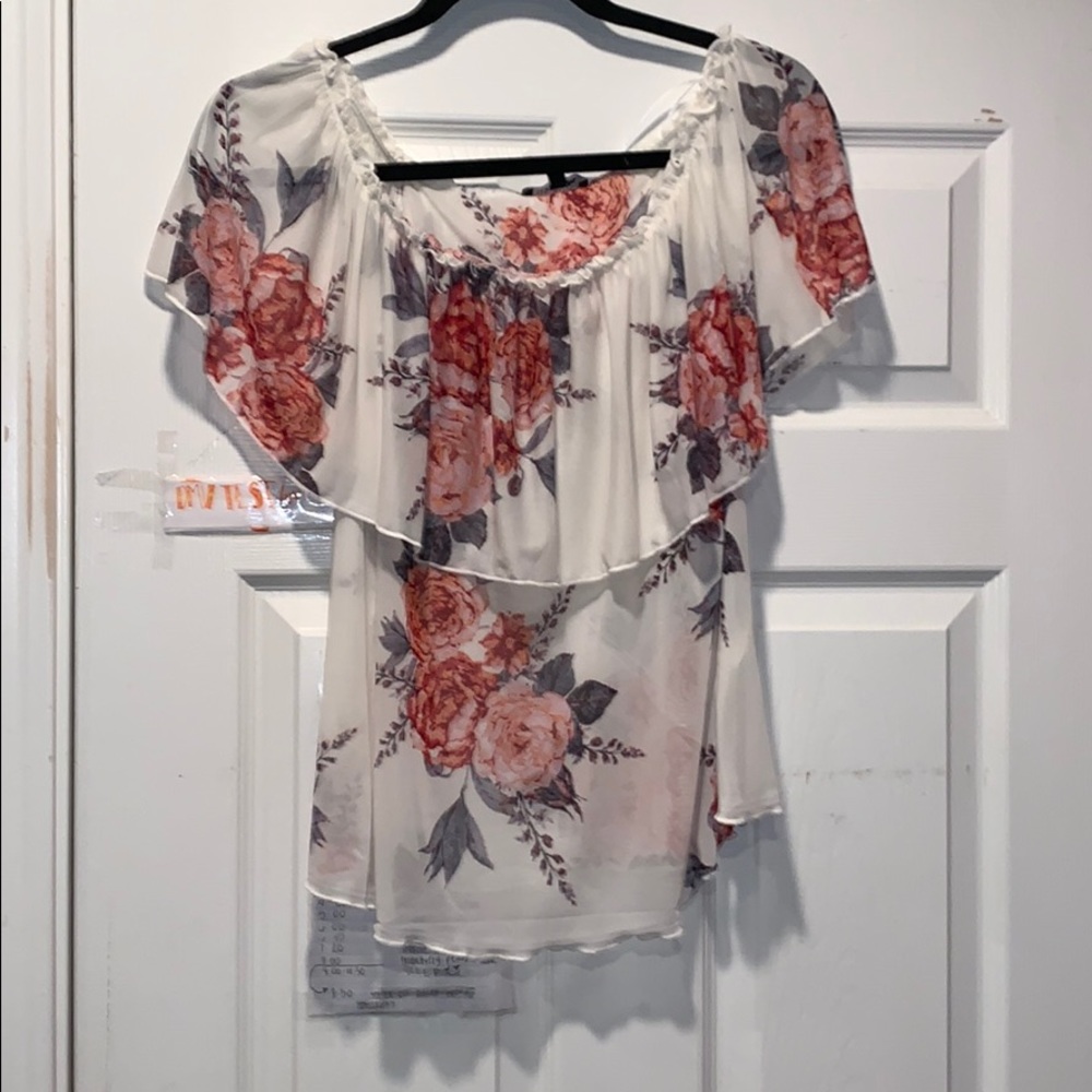Flower Print - Off The Shoulder Blouse